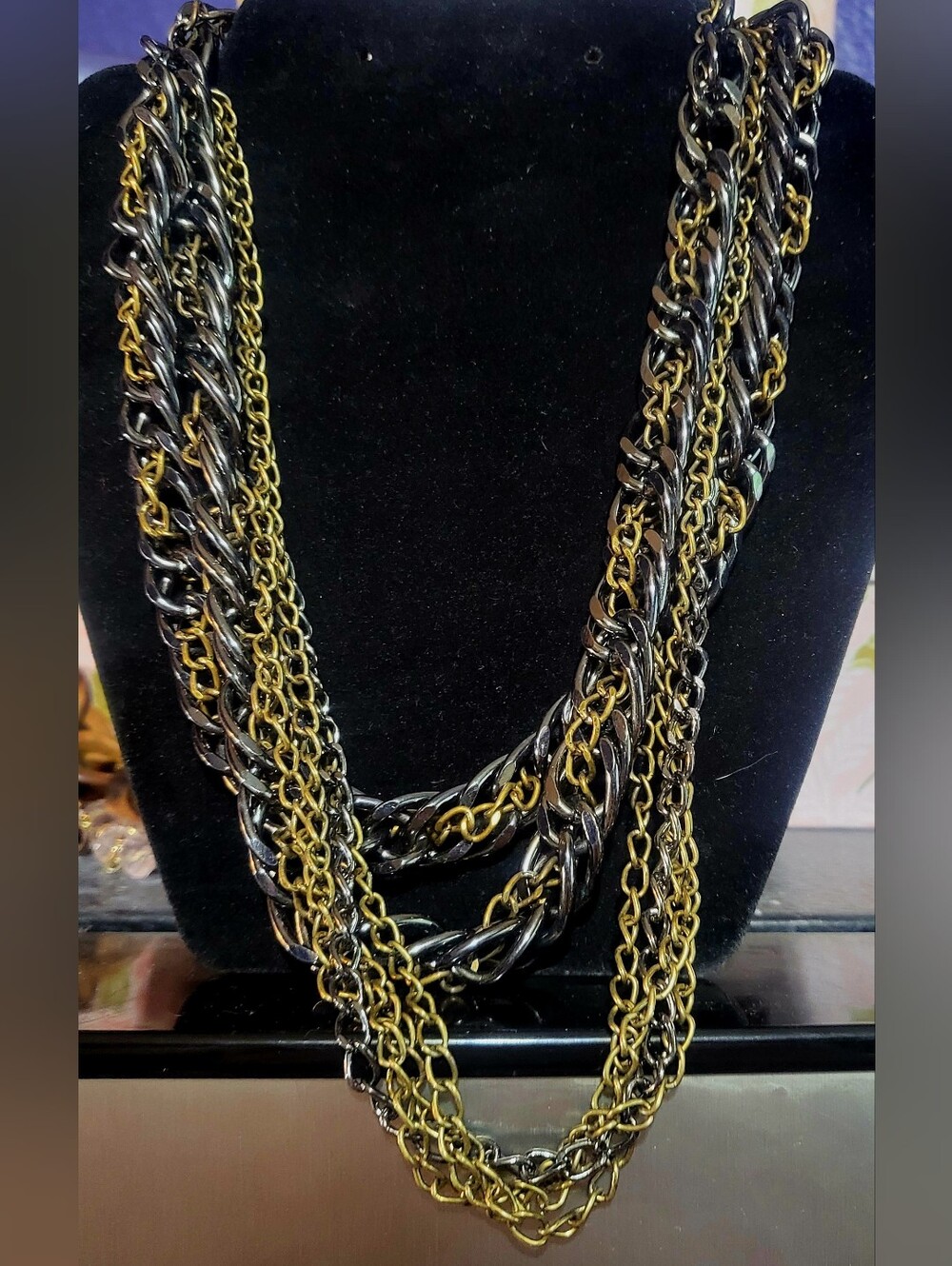 30" Chico's Mixed Metal Multi Strand Chain Necklace Gunmetal & Gold Tone